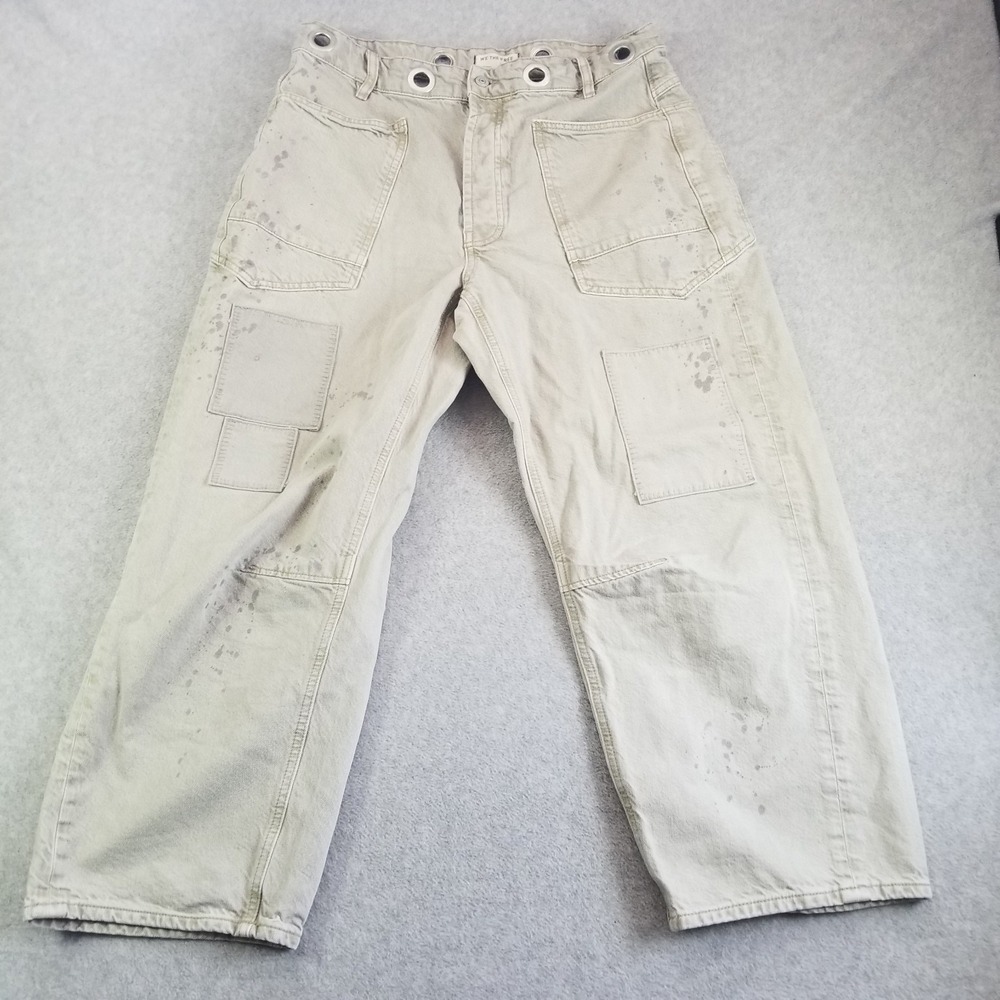 We The Free Pants Womens 30 Beige Clean Slate Grommet Carpenter Painter Wide Leg